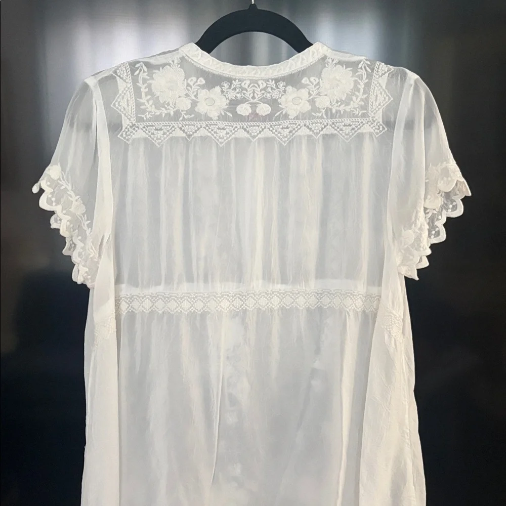 Johnny Was White Sheer Embroidered Tunic - Picture 6 of 10